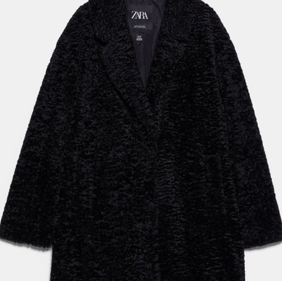 🔥 Zara faux fur black textured  coat new - Picture 4 of 4